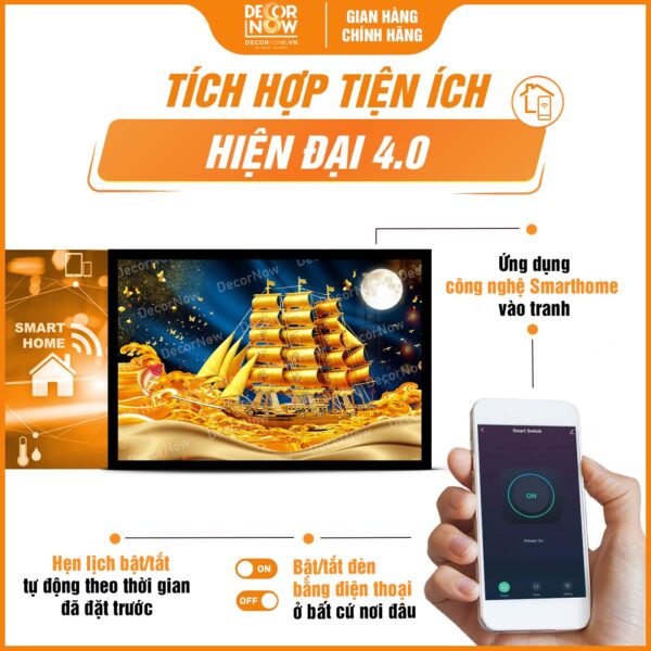 Công nghệ trong tranh đèn hiện đại in ngang Thuận Buồm Xuôi Gió HD815