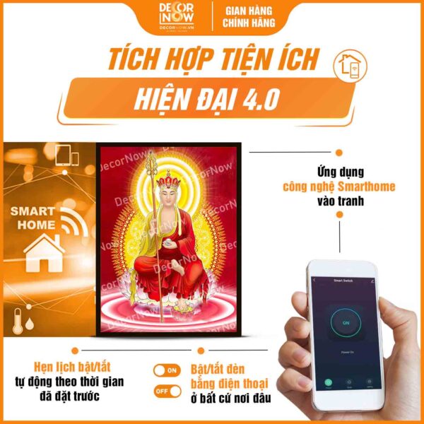 Công nghệ trong tranh đèn in đứng treo tường Địa Tạng Vương Bồ Tát DecorNow HD807