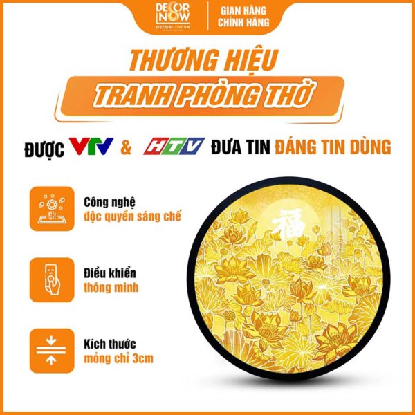 Tổng quan về tranh trúc chỉ in tròn mẫu hoa sen chữ Phúc trắng DecorNow TC550