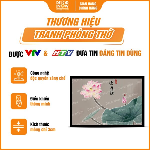 Giới thiệu chung về tranh treo tường in ngang hiện đại hoa sen chữ Hán DecorNow HD810