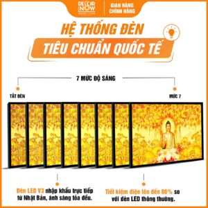 Hệ thống đèn tích hợp trong tranh trúc chỉ in ngang Phật A Di Đà và gốc cây bồ đề DecorNow TC499