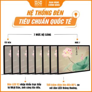 Hệ thống đèn tranh treo tường in ngang hiện đại hoa sen chữ Hán DecorNow HD810