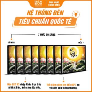 Hệ thống đèn trong tranh hiện đại in vuông hoa sen chữ Tâm DecorNow HD59