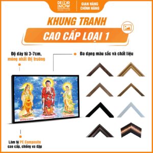 Khung tranh đèn hiện đại in ngang Tam Thế Phật trời xanh dương DecorNow HD793