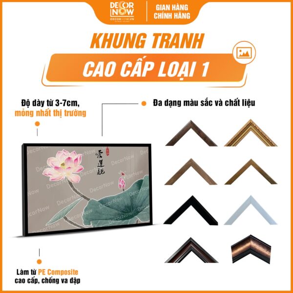 Khung tranh treo tường in ngang hiện đại hoa sen chữ Hán DecorNow HD810