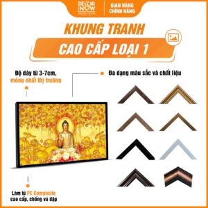 Khung tranh trúc chỉ in ngang Phật A Di Đà và gốc cây bồ đề DecorNow TC499