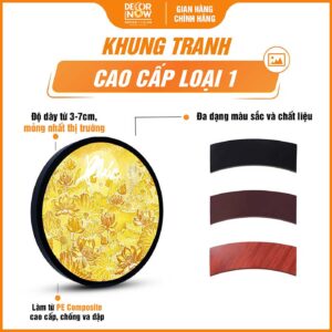 Khung tranh trúc chỉ in tròn hoa sen chữ phúc trắng DecorNow TC548