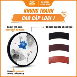 Khung tranh trúc chỉ in tròn hoa sen xanh dương DecorNow TC542