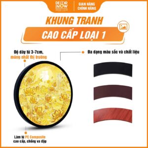 Khung tranh trúc chỉ in tròn mẫu hoa sen chữ Phúc trắng DecorNow TC550