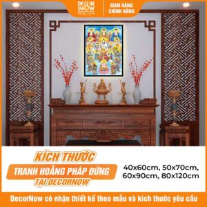 Kích thước phong thủy tranh đèn hiện đại in đứng treo tường 18 vị Phật DecorNow HD811