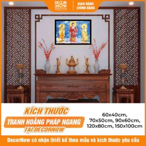 Kích thước tranh đèn hiện đại in ngang Tam Thế Phật trời xanh dương DecorNow HD793