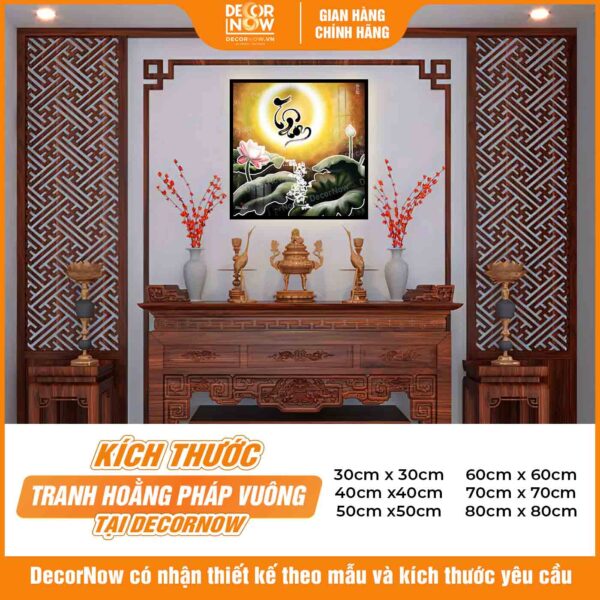 Kích thước tranh hiện đại in vuông hoa sen chữ Tâm DecorNow HD59