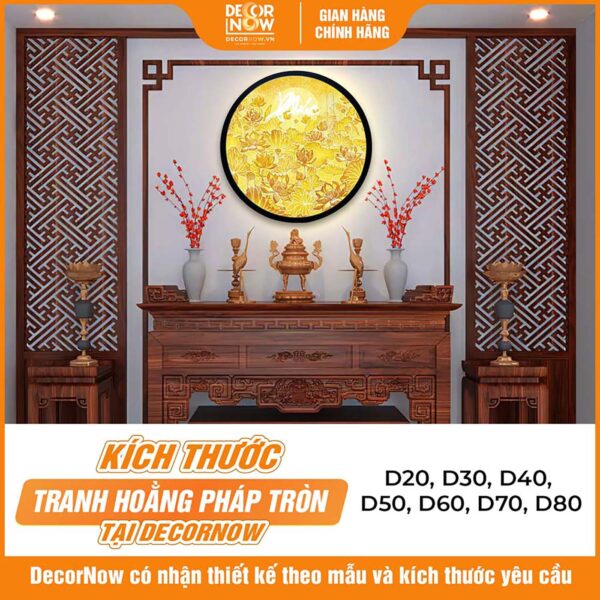 Kích thước tranh trúc chỉ in tròn hoa sen chữ phúc trắng DecorNow TC548