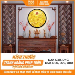 Kích thước tranh trúc chỉ in tròn mẫu hoa sen chữ Phúc đỏ DecorNow TC551