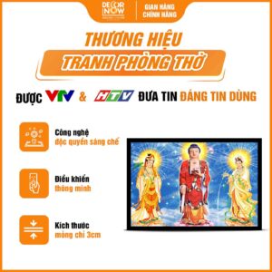 Tổng quan tranh đèn hiện đại in ngang Tam Thế Phật trời xanh dương DecorNow HD793