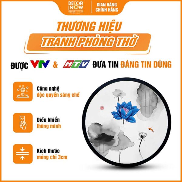 Giới thiệu chung tranh trúc chỉ in tròn hoa sen xanh dương DecorNow TC542