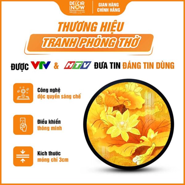 Tổng quan tranh trúc chỉ in tròn mẫu hoa sen DecorNow TC562