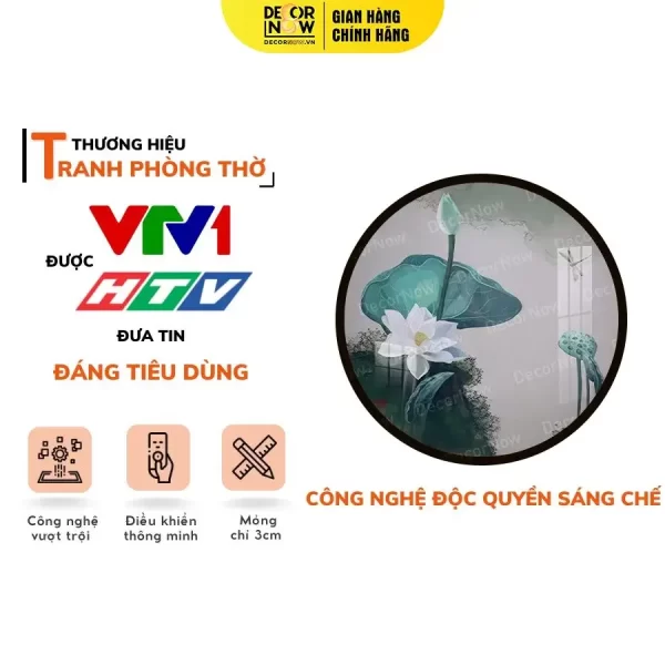 Tranh Hiện Đại In Tròn Họa Tiết Hoa Sen Trắng DECORNOW DCN-HD799