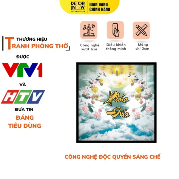 Tranh Hiện Đại In Vuông Họa Tiết Mây Trời Chữ Phúc Đức Vàng DECORNOW DCN-HD817