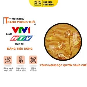 Tranh Trúc Chỉ In Tròn Mẫu Sen Chuồn Chuồn DECORNOW DCN-TC564