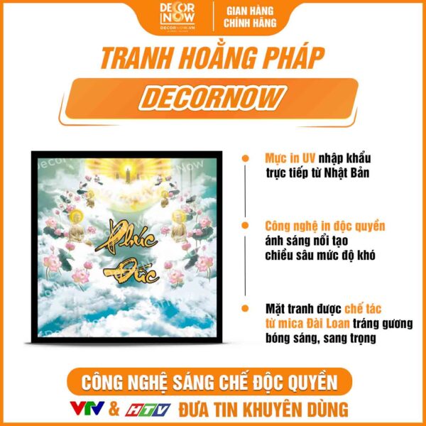 Bề mặt tranh trúc chỉ in vuông mây trời chữ Phúc Đức vàng DecorNow HD817