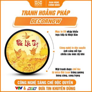 Bề mặt tranh trúc chỉ in tròn chữ Phúc Lộc Thọ kèm sen hạt DecorNow TC570