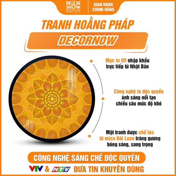 Bề mặt tranh trúc chỉ in tròn Mandala lá bồ đề DecorNow TC580