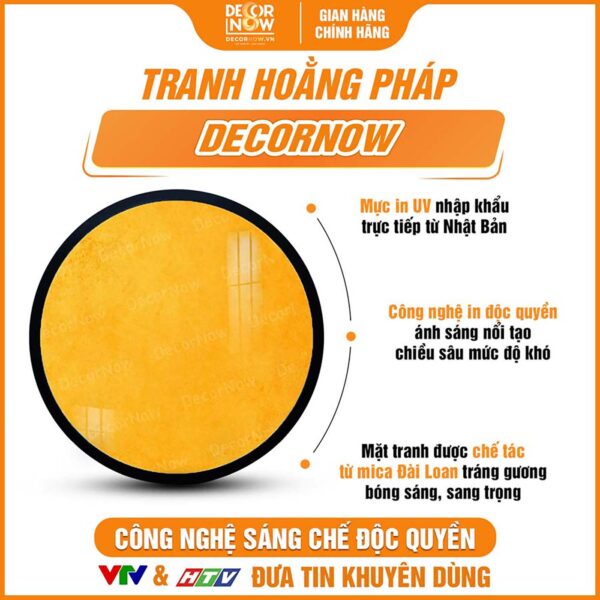 Bề mặt tranh trúc chỉ in tròn trơn vàng DecorNow TC577