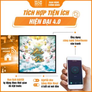 Công nghệ Smarthome trong tranh trúc chỉ in vuông mây trời chữ Phúc Đức vàng DecorNow HD817