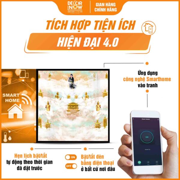 Công nghệ Smarthome trong tranh trúc chỉ in vuông mây trời mẹ Diêu Trì DecorNow HD825