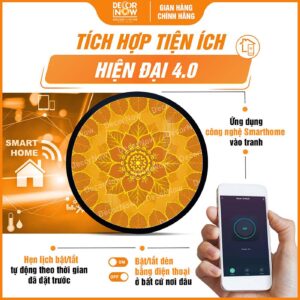 Công nghệ Smarthome trong tranh trúc chỉ in tròn Mandala lá bồ đề DecorNow TC580