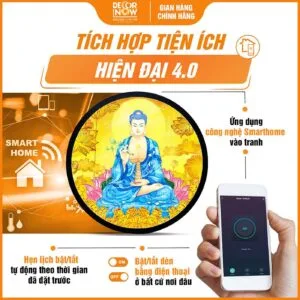 Công nghệ Smarthome trong tranh trúc chỉ in tròn Phật Dược Sư DecorNow TC568