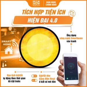 Công nghệ Smarthome trong tranh trúc chỉ in tròn trơn vàng DecorNow TC578