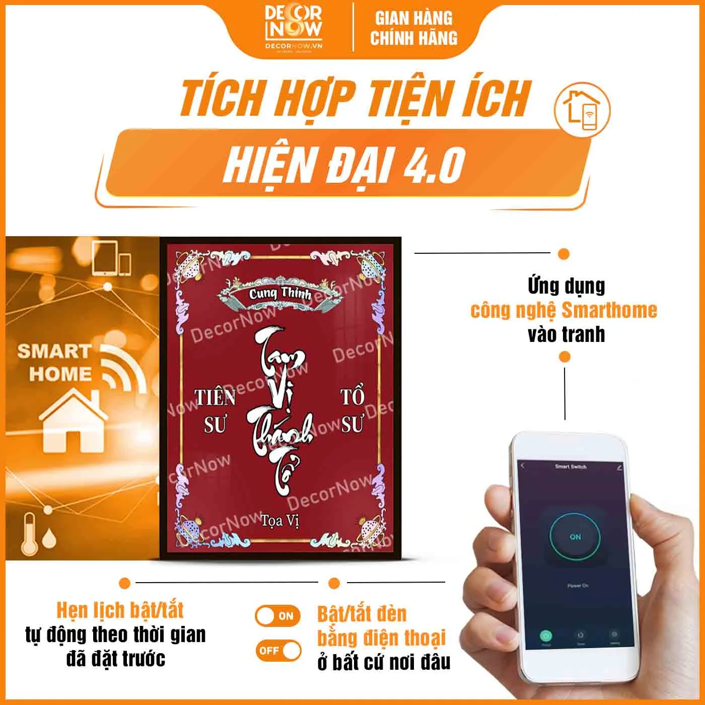 Công nghệ trong tranh trúc chỉ in đứng Tam vị Thánh Tổ DecorNow TC579