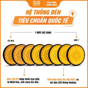 Hệ thống đèn tích hợp trong tranh trúc chỉ in tròn Mandala lá bồ đề DecorNow TC580