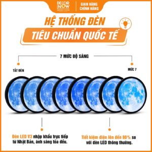 Hệ thống đèn tích hợp trong tranh trúc chỉ in tròn mẫu trăng xanh DecorNow HD821