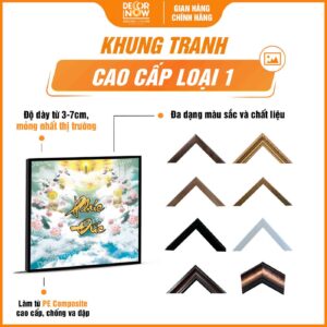 Khung tranh trúc chỉ in vuông mây trời chữ Phúc Đức vàng DecorNow HD817