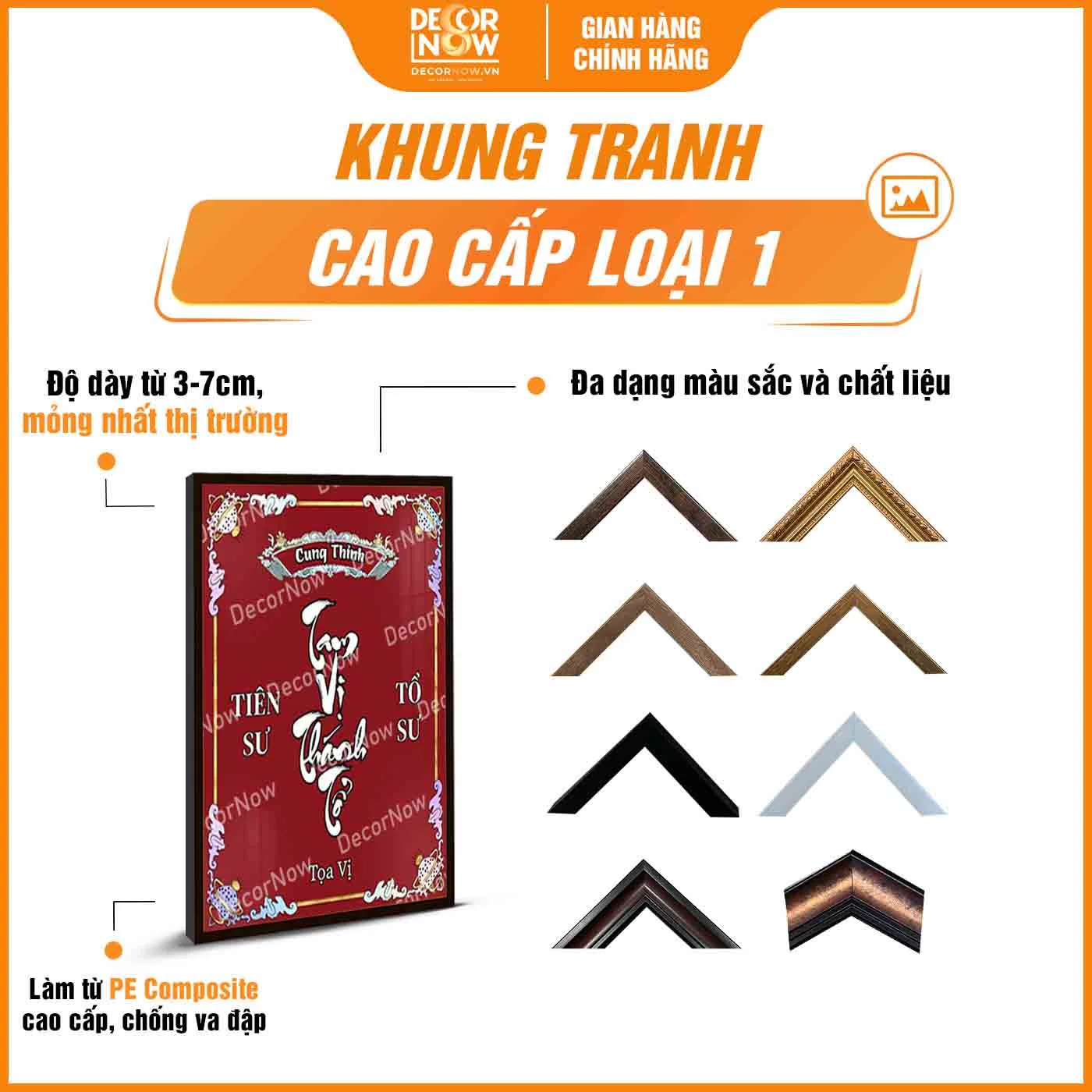 Khung tranh tranh trúc chỉ in đứng Tam vị Thánh Tổ DecorNow TC579