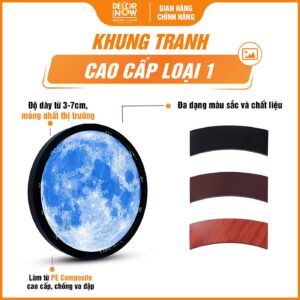 Khung tranh trúc chỉ in tròn mẫu trăng xanh DecorNow HD821