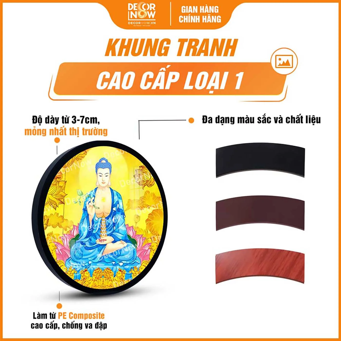 Khung tranh trúc chỉ in tròn Phật Dược Sư DecorNow TC568