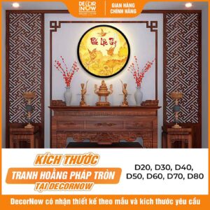 Kích thước tranh trúc chỉ in tròn chữ Phúc Lộc Thọ kèm sen hạt DecorNow TC570