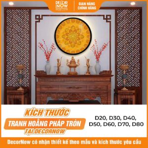 Kích thước tranh trúc chỉ in tròn Mandala lá bồ đề DecorNow TC580