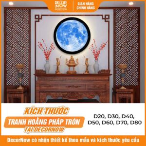 Kích thước tranh trúc chỉ in tròn mẫu trăng xanh DecorNow HD821