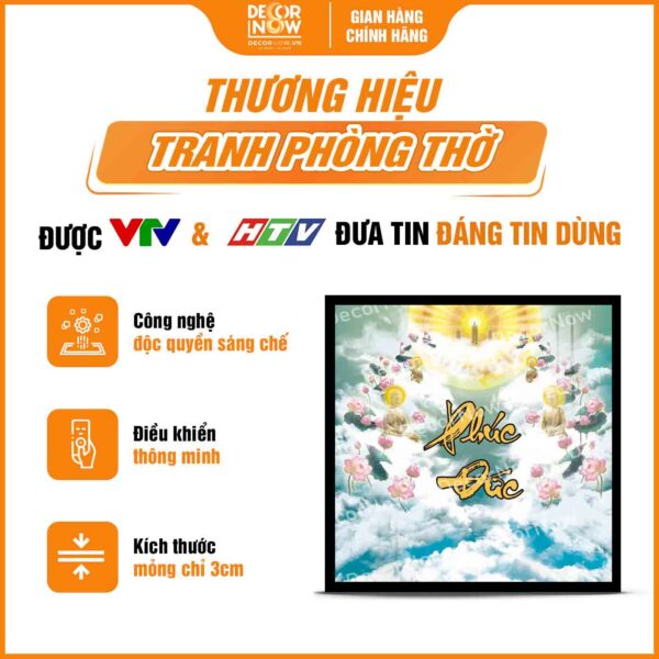 Tổng quan về tranh trúc chỉ in vuông mây trời chữ Phúc Đức vàng DecorNow HD817