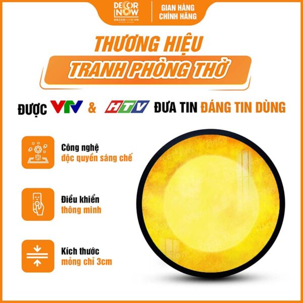 Giới thiệu chung tranh trúc chỉ in tròn trơn vàng DecorNow TC578