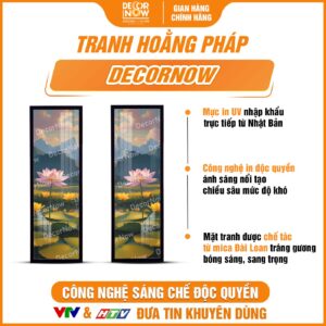 Bề mặt tranh hoằng pháp đối Hoa Sen Và Núi Non HD827