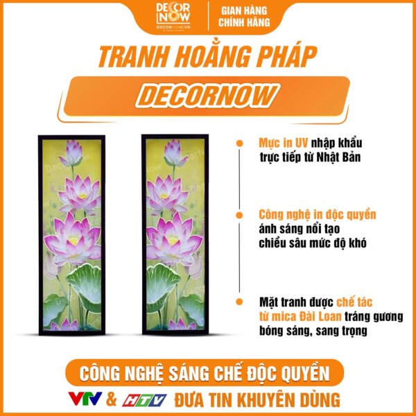 Bề mặt tranh hoằng pháp đối sen hồng hiện đại DecorNow HD843