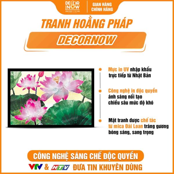 Bề mặt tranh hoằng pháp ngang sen hồng mềm mại DecorNow HD863