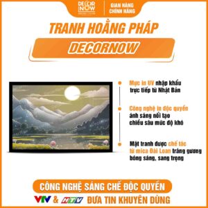 Bề mặt tranh hoằng pháp ngang Sen và Núi DecorNow HD829