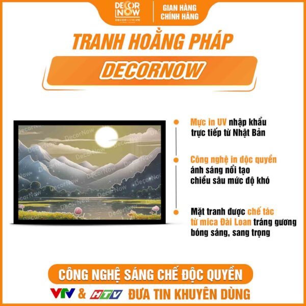 Bề mặt tranh hoằng pháp ngang Sen và Núi DecorNow HD829